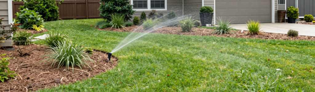 San Antonio yard with mulch beds, irrigation, and summer landscape preparation
